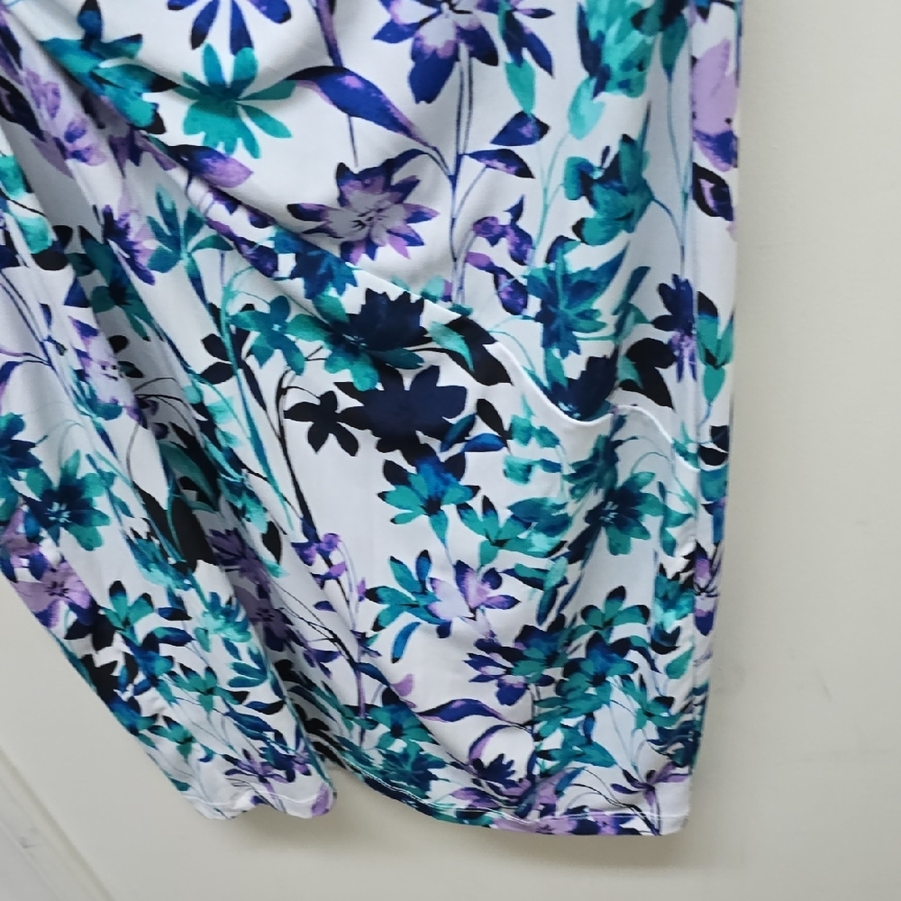 CHAPS Elegant Floral Twist Midi Dress - Teal and Purple - Size 14 - Picture 5 of 8